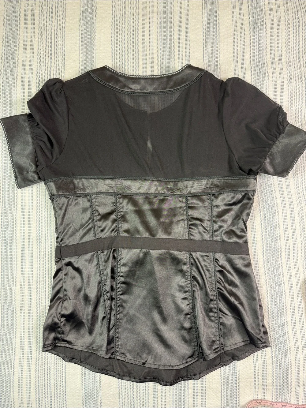 Grevercyte Black Satin Sheer Corset Style Blouse Size Large